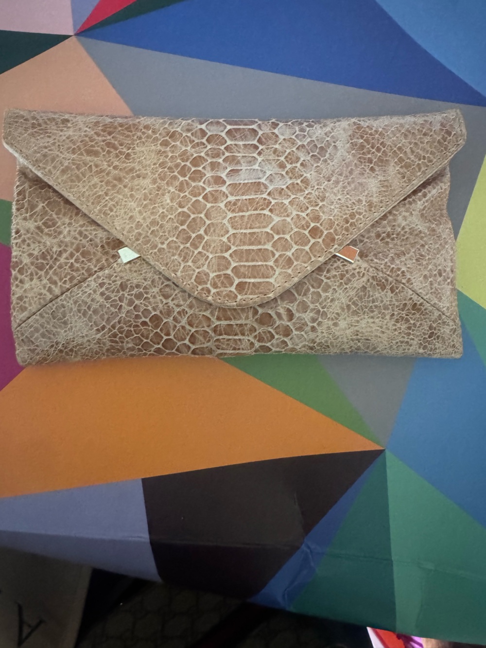 Ada collections Taupe genuine leather Snake Envelope Clutch